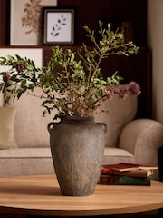 Dark Brown Country Ceramic Lydford Medium Textured Flower Vase - Image 1 of 2