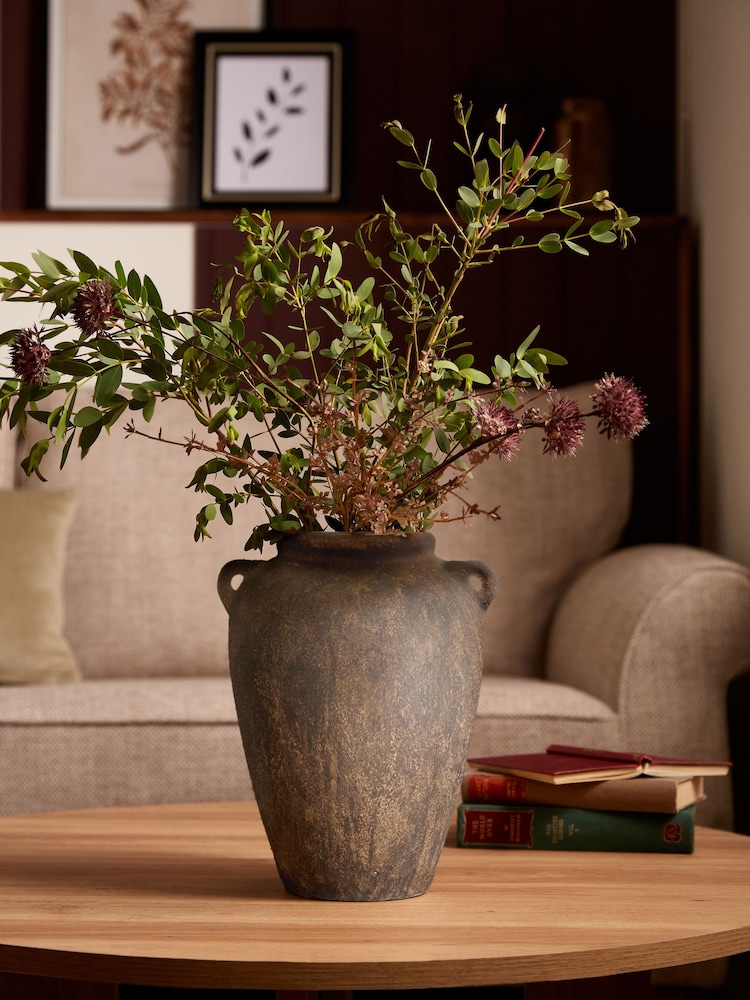 Dark Brown Country Ceramic Lydford Medium Textured Flower Vase - Image 1 of 2