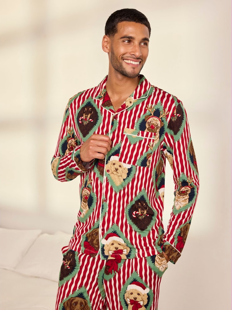 Chelsea Peers Red Christmas Chip & Friends Stripe Print Long Pyjamas Set - Image 2 of 7