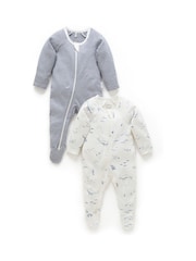 Purebaby Light Blue 100% Cotton Zip Baby Sleepsuits 2 Pack - Image 1 of 8