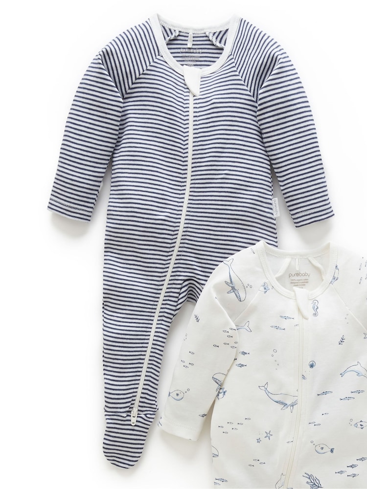 Hellblau - Purebaby – Baby-Schlafanzug mit Reißverschluss aus 100 % Baumwolle im 2er-Pack - Bild 2 von 8 Hellblau - Purebaby – Baby-Schlafanzug mit Reißverschluss aus 100 % Baumwolle im 2er-Pack - Bild 2 von 8