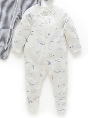 Purebaby Light Blue 100% Cotton Zip Baby Sleepsuits 2 Pack - Image 3 of 8