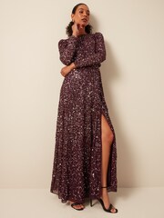 Maya Red All Over Embellished Wrap Skirt Long Sleeve Maxi Dress - Image 1 of 5