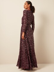 Maya Red All Over Embellished Wrap Skirt Long Sleeve Maxi Dress - Image 2 of 5