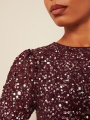 Maya Red All Over Embellished Wrap Skirt Long Sleeve Maxi Dress - Image 3 of 5