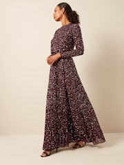 Maya Red All Over Embellished Wrap Skirt Long Sleeve Maxi Dress - Image 4 of 5