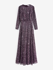 Maya Red All Over Embellished Wrap Skirt Long Sleeve Maxi Dress - Image 5 of 5