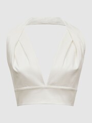Reiss White Rebecca Cropped V-Neck Open Back Top - Image 2 of 6