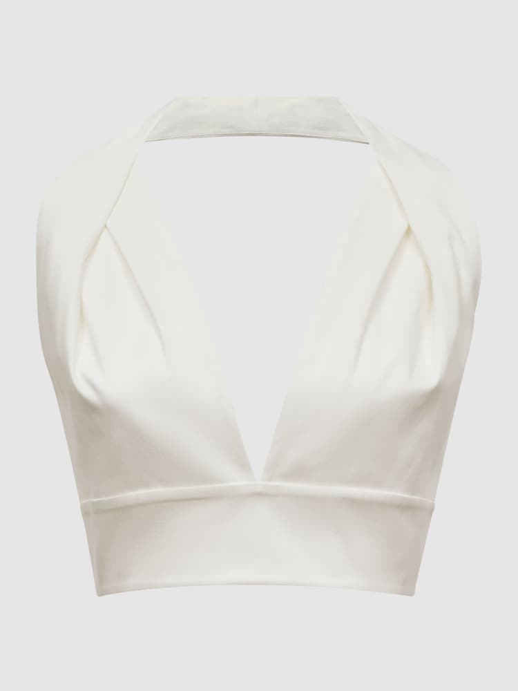 Reiss White Rebecca Cropped V-Neck Open Back Top - Image 2 of 6