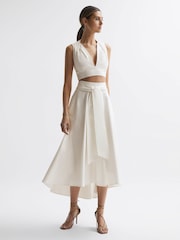 Reiss White Rebecca Cropped V-Neck Open Back Top - Image 3 of 6
