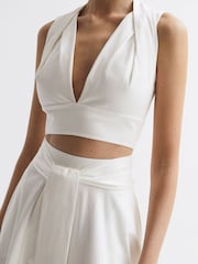Reiss White Rebecca Cropped V-Neck Open Back Top - Image 4 of 6