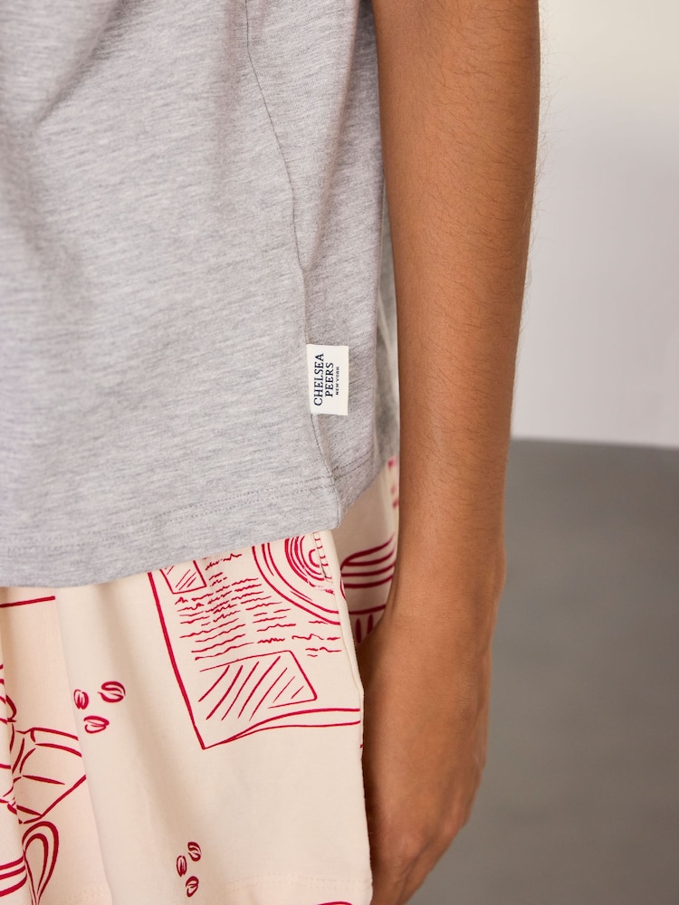 Chelsea Peers Natural Cotton Coffee Run Print Short Pyjamas Set - Image 6 of 6 Chelsea Peers Natural Cotton Coffee Run Print Short Pyjamas Set - Image 6 of 6