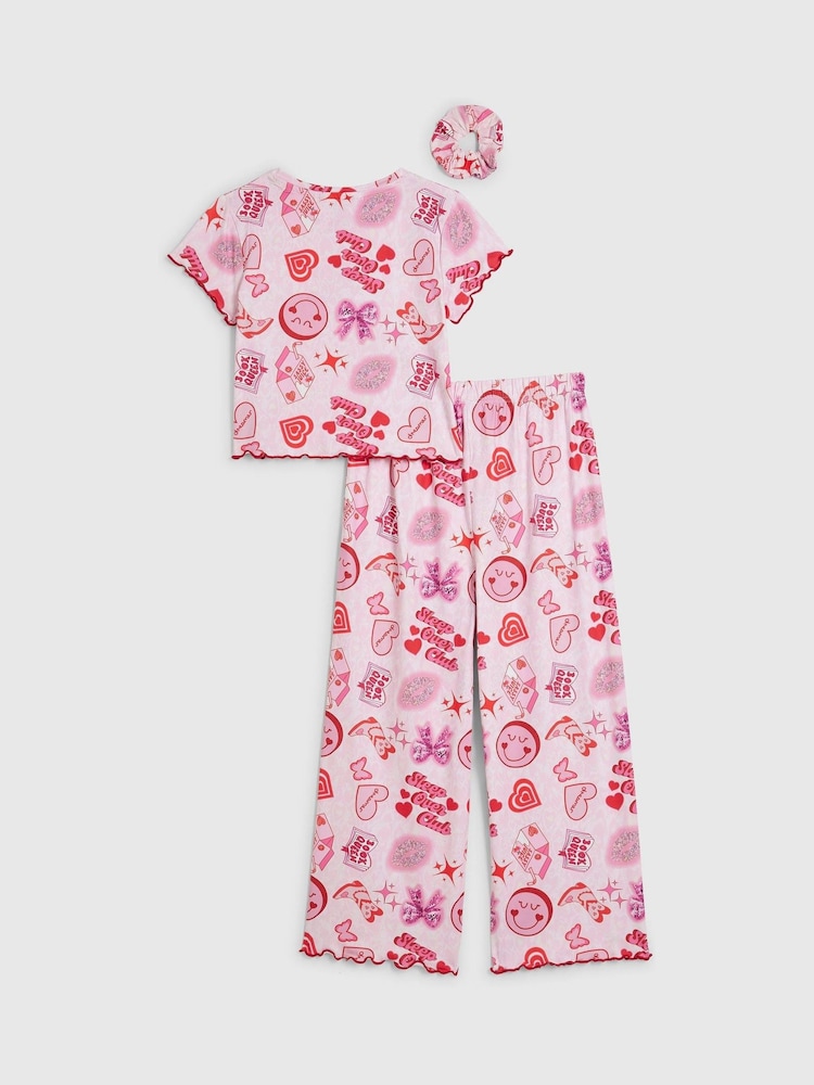 River Island Pink Glitter Graffiti Print Pyjamas Set - Image 2 of 5 River Island Pink Glitter Graffiti Print Pyjamas Set - Image 2 of 5