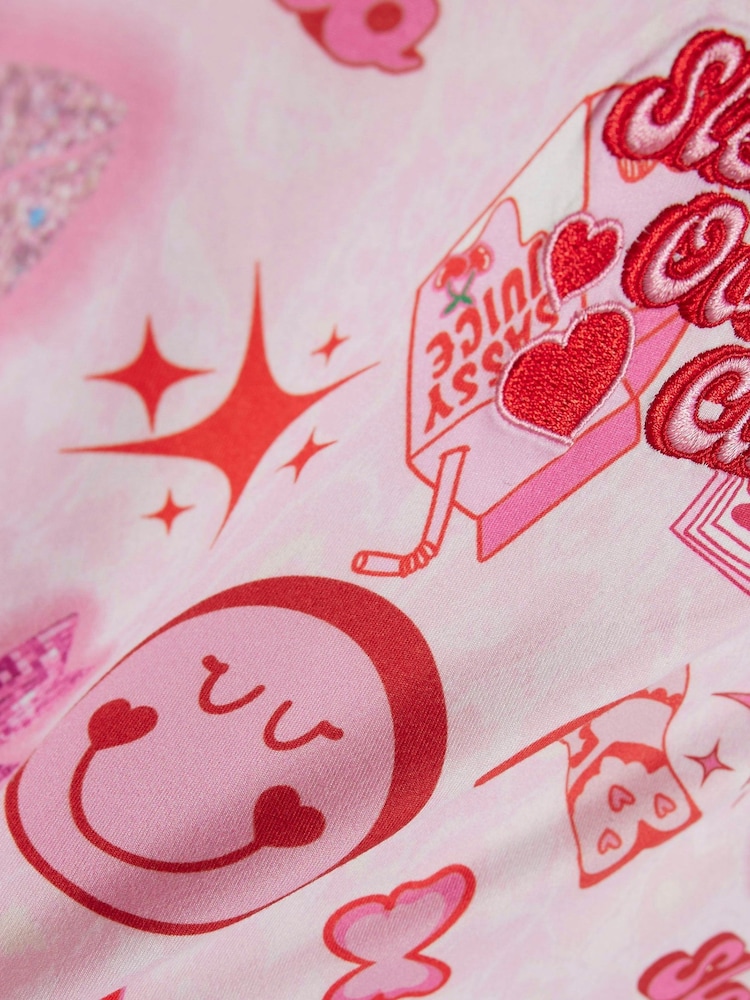 River Island Pink Glitter Graffiti Print Pyjamas Set - Image 5 of 5 River Island Pink Glitter Graffiti Print Pyjamas Set - Image 5 of 5