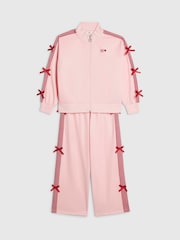 River Island Pink Bow Tricot Zip Thru Jacket & Joggers Set - Image 1 of 5