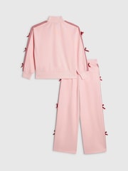River Island Pink Bow Tricot Zip Thru Jacket & Joggers Set - Image 2 of 5