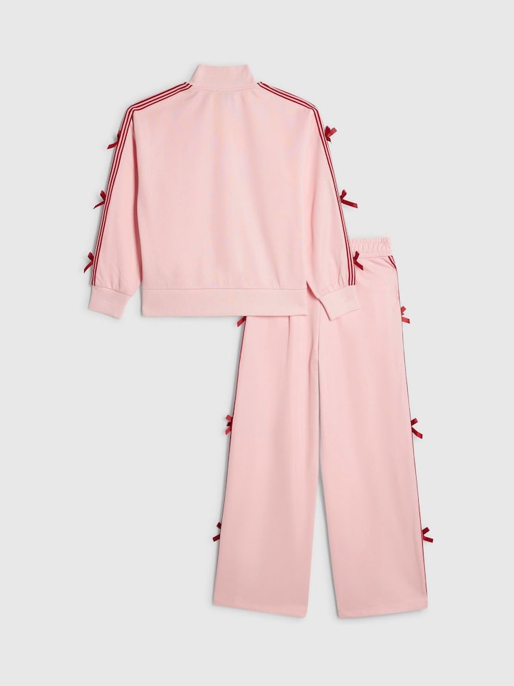 River Island Pink Bow Tricot Zip Thru Jacket & Joggers Set - Image 2 of 5 River Island Pink Bow Tricot Zip Thru Jacket & Joggers Set - Image 2 of 5
