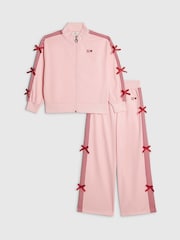 River Island Pink Bow Tricot Zip Thru Jacket & Joggers Set - Image 3 of 5