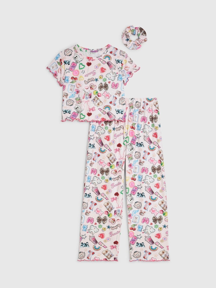 River Island Pink Sticker Print Pyjamas Set - Image 1 of 5 River Island Pink Sticker Print Pyjamas Set - Image 1 of 5