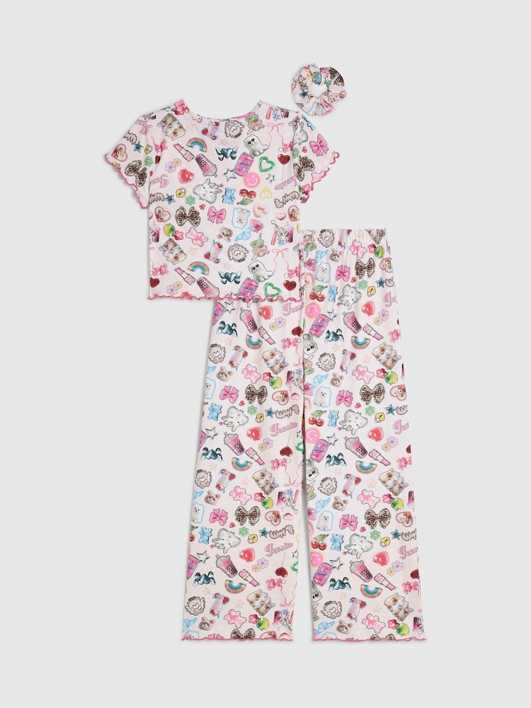 River Island Pink Sticker Print Pyjamas Set - Image 2 of 5 River Island Pink Sticker Print Pyjamas Set - Image 2 of 5