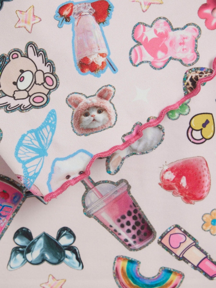 River Island Pink Sticker Print Pyjamas Set - Image 5 of 5 River Island Pink Sticker Print Pyjamas Set - Image 5 of 5