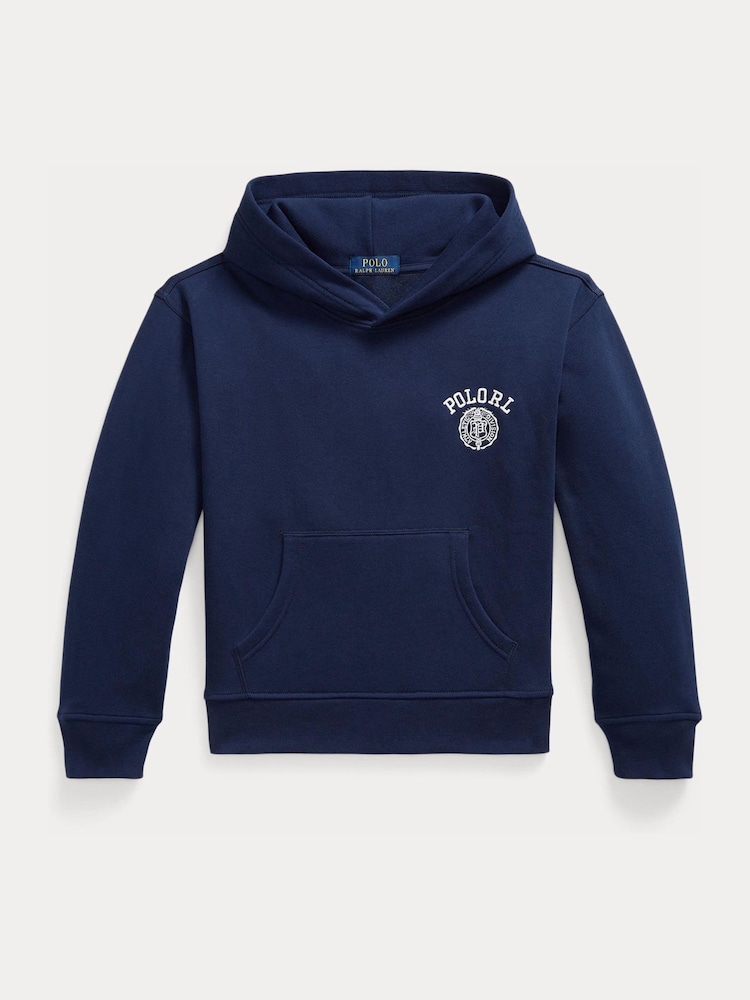 Polo Ralph Lauren Blue Collegiate Logo Jersey Hoodie - Image 1 of 2 Polo Ralph Lauren Blue Collegiate Logo Jersey Hoodie - Image 1 of 2