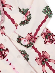 Chelsea Peers Natural Kids Christmas Ribbon Stripe Print Long Pyjamas Set - Image 10 of 10