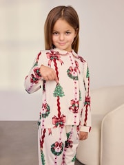 Chelsea Peers Natural Kids Christmas Ribbon Stripe Print Long Pyjamas Set - Image 3 of 10