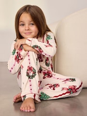 Chelsea Peers Natural Kids Christmas Ribbon Stripe Print Long Pyjamas Set - Image 4 of 10