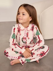 Chelsea Peers Natural Kids Christmas Ribbon Stripe Print Long Pyjamas Set - Image 5 of 10