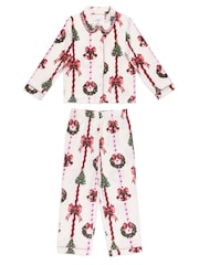 Chelsea Peers Natural Kids Christmas Ribbon Stripe Print Long Pyjamas Set - Image 7 of 10