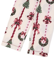 Chelsea Peers Natural Kids Christmas Ribbon Stripe Print Long Pyjamas Set - Image 8 of 10