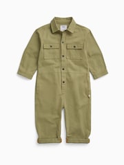 KIDLY by MORI Green Sage Soft Twill Button Down Boilersuit Jumpsuit - Image 2 of 3