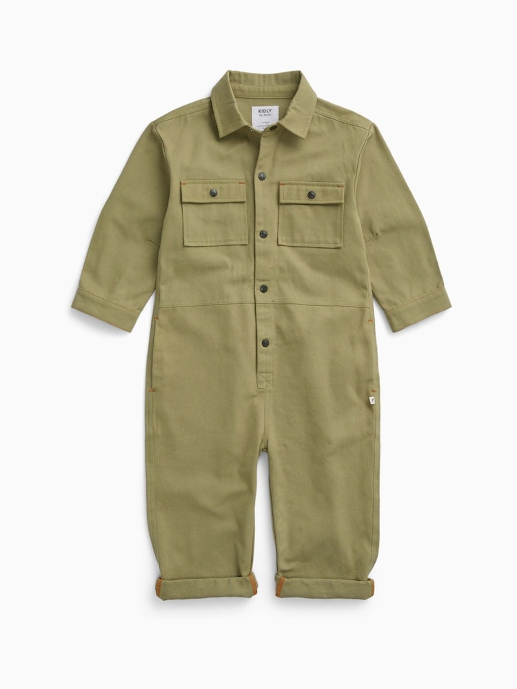 KIDLY by MORI Green Sage Soft Twill Button Down Boilersuit Jumpsuit - Image 2 of 3
