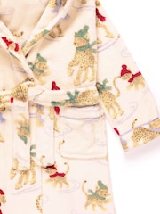 Chelsea Peers Natural Kids Fleece Ice Skating Leopards Print Hooded Dressing Gown - Image 2 of 3