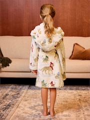 Chelsea Peers Natural Kids Fleece Ice Skating Leopards Print Hooded Dressing Gown - Image 4 of 7