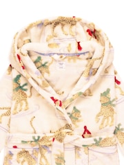 Chelsea Peers Natural Kids Fleece Ice Skating Leopards Print Hooded Dressing Gown - Image 6 of 7