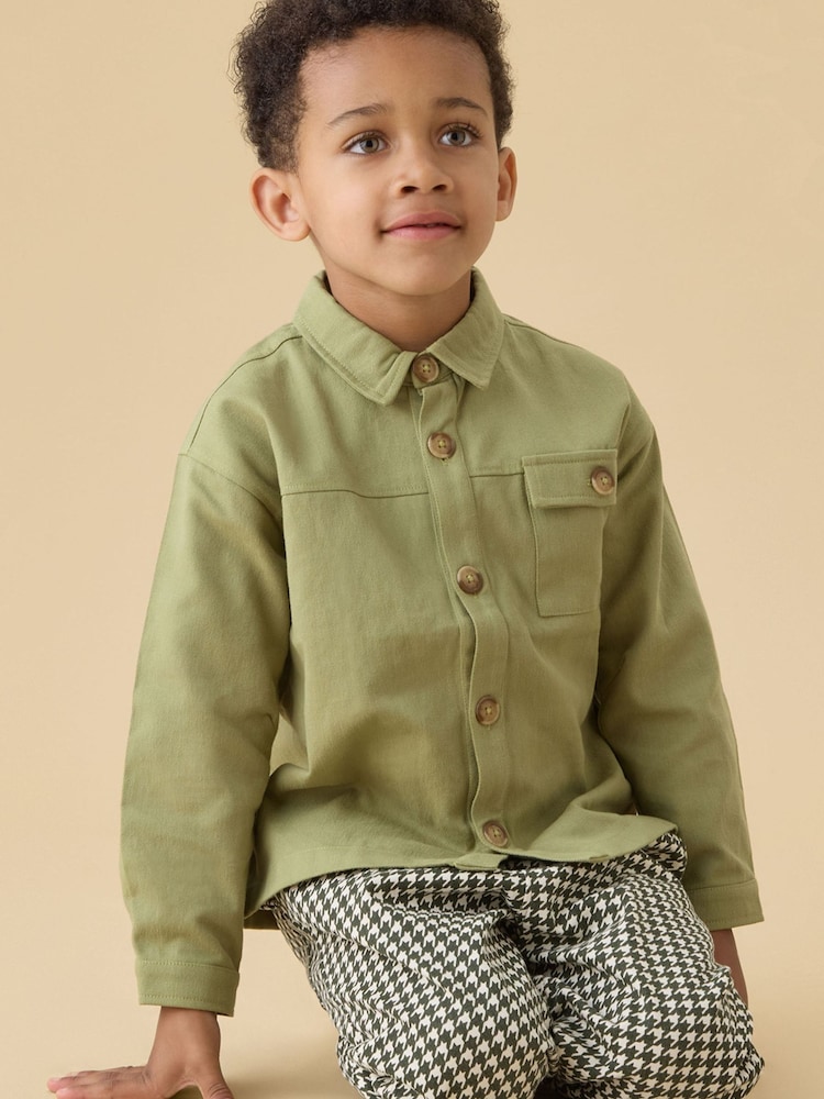KIDLY by MORI Green Sage Soft Twill Button Down Overshirt - Image 1 of 2 KIDLY by MORI Green Sage Soft Twill Button Down Overshirt - Image 1 of 2