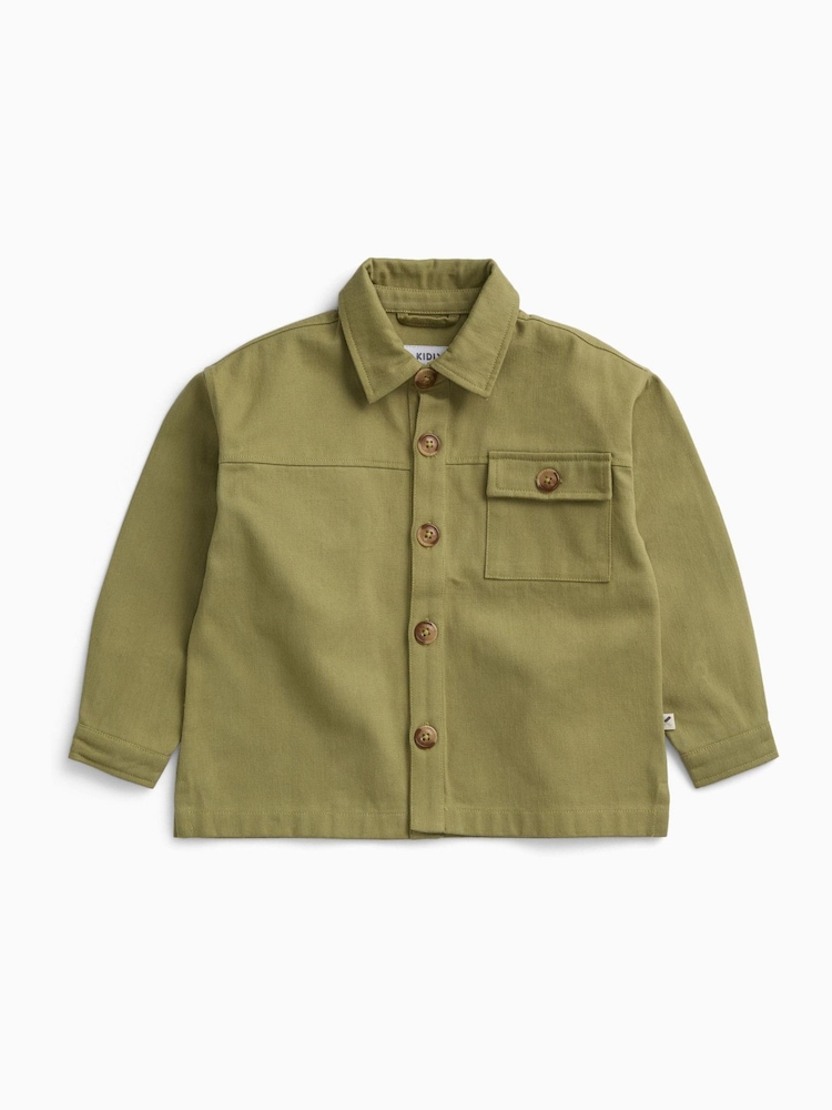 KIDLY by MORI Green Sage Soft Twill Button Down Overshirt - Image 2 of 2 KIDLY by MORI Green Sage Soft Twill Button Down Overshirt - Image 2 of 2