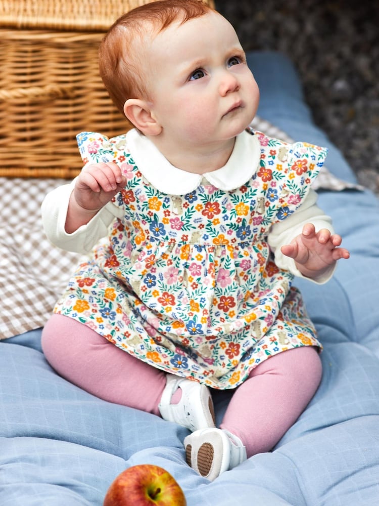 JoJo Maman Bébé Cream Mole Floral Print Cord Baby Dress & Body Set - Image 4 of 4