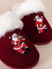 Chelsea Peers Red Corduroy Embroidered Musical Santa Slippers - Image 4 of 7