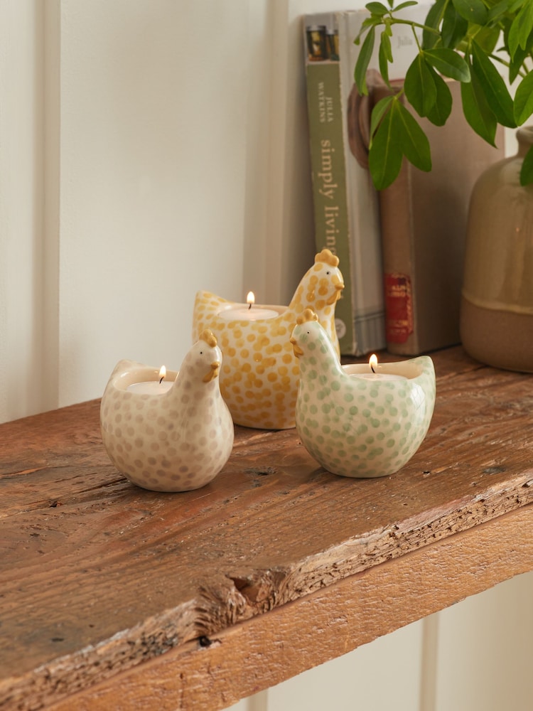 Set of 3 Green Ceramic Chicken Tealight Candle Holders - Image 1 of 6