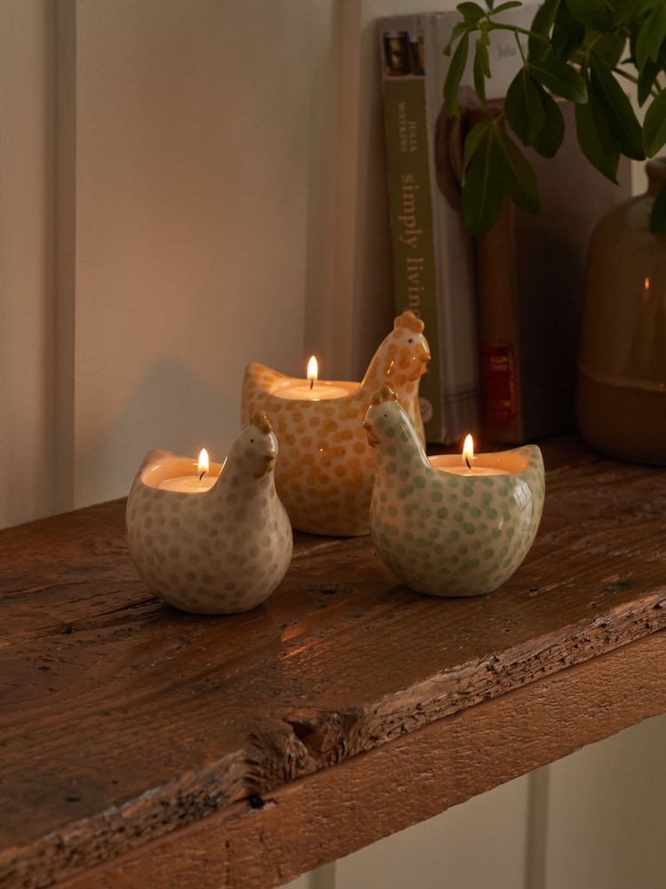 Set of 3 Green Ceramic Chicken Tealight Candle Holders - Image 2 of 6