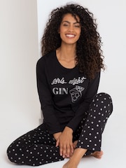 Pour Moi Black Girls Night Gin 100% Cotton Jersey Pyjamas Set - Image 4 of 8