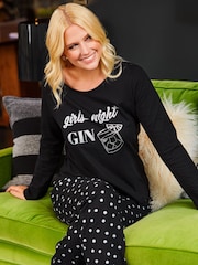 Pour Moi Black Girls Night Gin 100% Cotton Jersey Pyjamas Set - Image 6 of 8