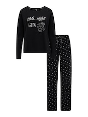 Pour Moi Black Girls Night Gin 100% Cotton Jersey Pyjamas Set - Image 7 of 8