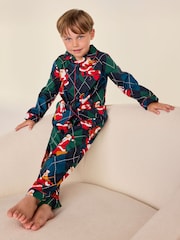 Chelsea Peers Blue Kids Cotton Argyle Musical Santa Print Long Pyjamas Set - Image 1 of 9