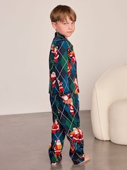 Chelsea Peers Blue Kids Cotton Argyle Musical Santa Print Long Pyjamas Set - Image 2 of 9