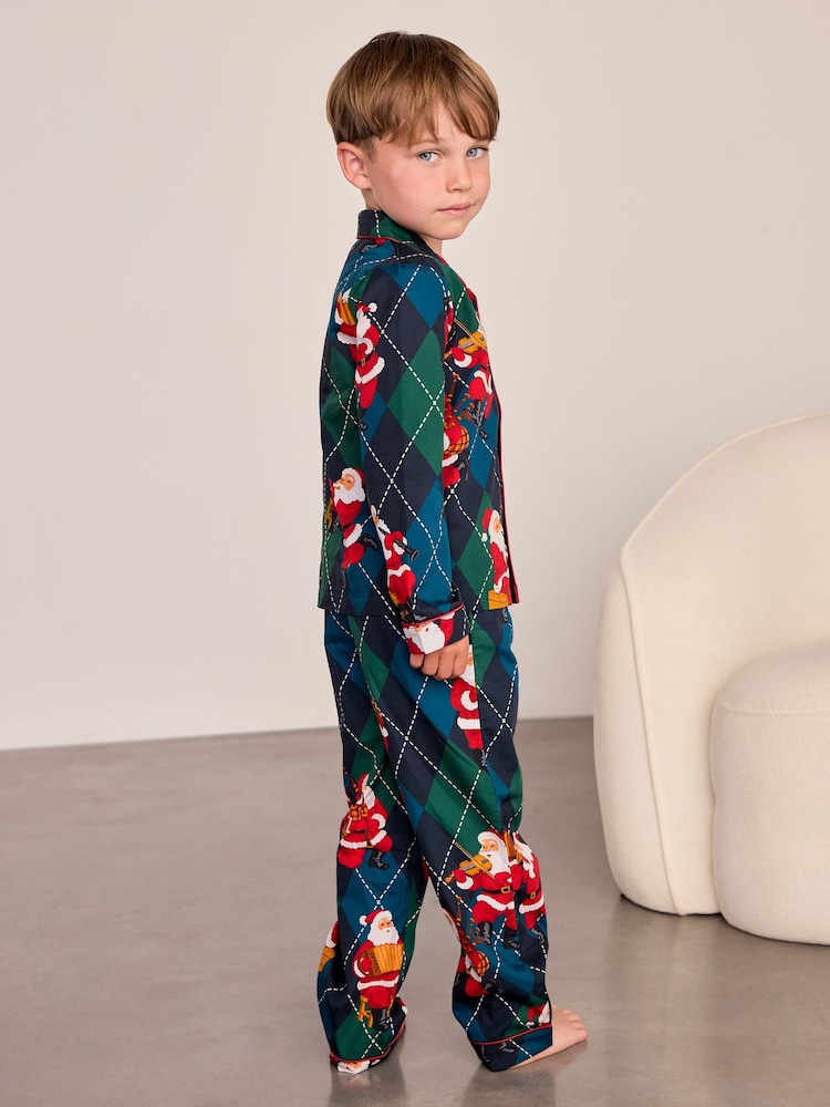 Chelsea Peers Blue Kids Cotton Argyle Musical Santa Print Long Pyjamas Set - Image 2 of 9 Chelsea Peers Blue Kids Cotton Argyle Musical Santa Print Long Pyjamas Set - Image 2 of 9