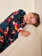 Chelsea Peers Blue Kids Cotton Argyle Musical Santa Print Long Pyjamas Set - Image 3 of 9